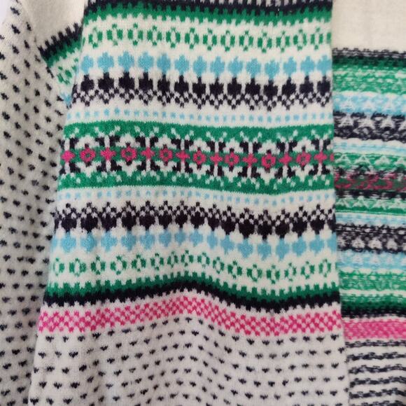 Talbots Breton Fair Isle Open Front Longline Cardigan Size M White Sweater - Picture 4 of 6